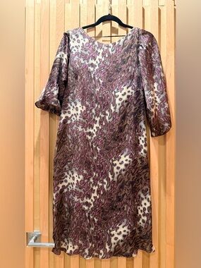 Purple Patterned Midi Dress with Abstract Print